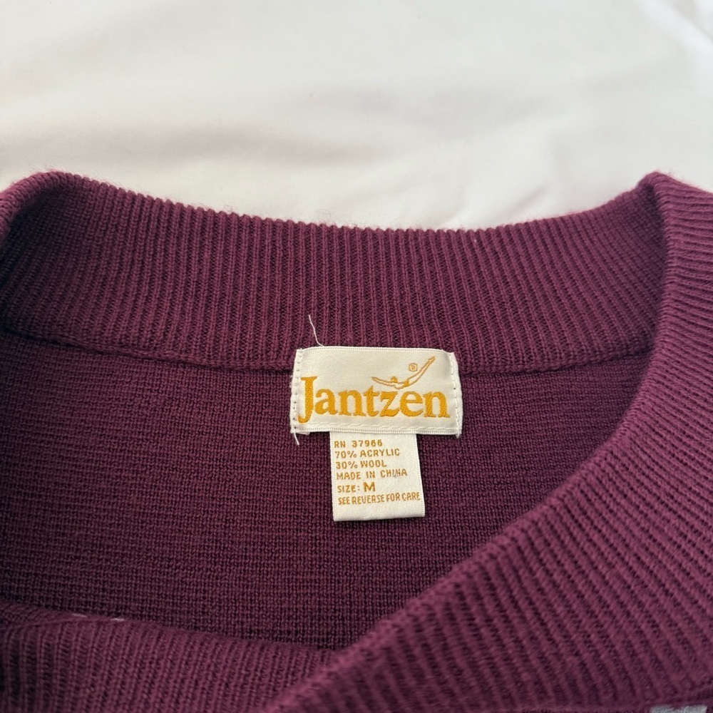 Vintage Jantzen Purple Floral Short Sleeve Sweater Top Grandma Embroidered Wool - Picture 3 of 6
